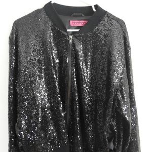 Boohoo PLUS Black Sequin Bomber Jacket Size 16